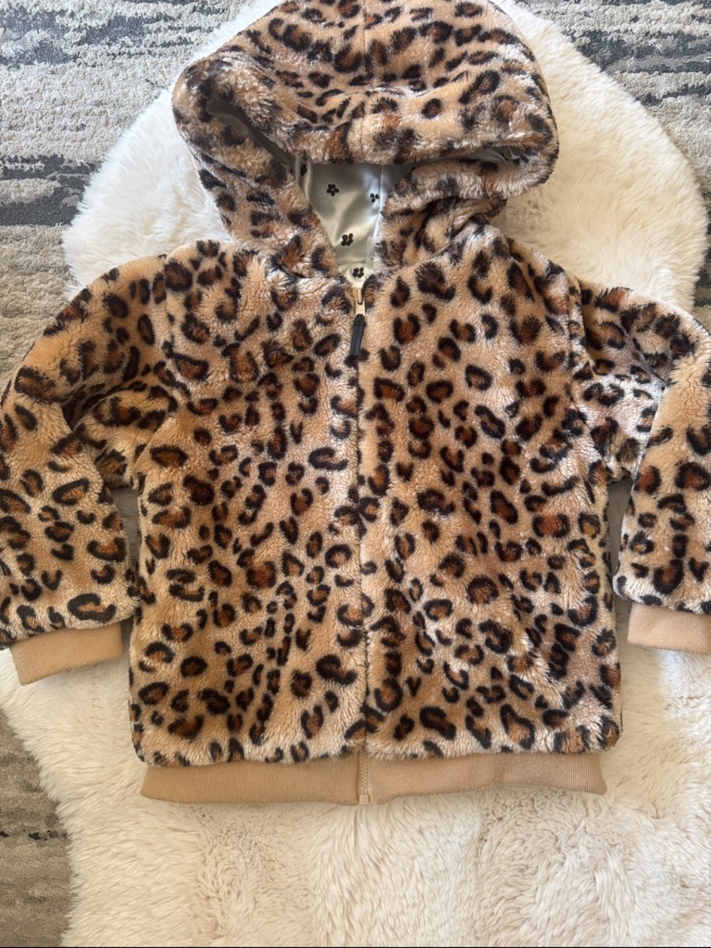 Little Me 4T Kids Leopard Print Faux Fur Hoodie Jacket - Brown